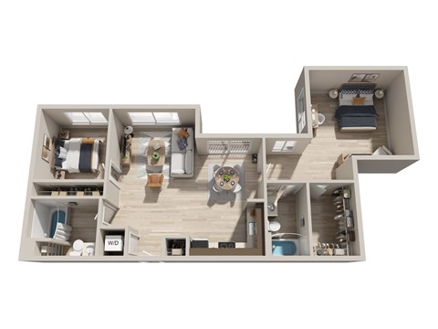 Floor plan for 2 beds, 2 baths, 1095 sqft